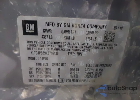 2019 Chevrolet Trax Lt from USA, damaged, VIN KL7CJPSB9KB746436